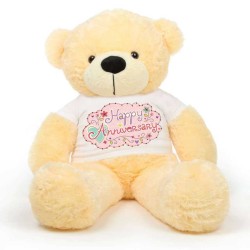 Peach 5 feet Big Teddy Bear wearing a Happy Anniversary T-shirt